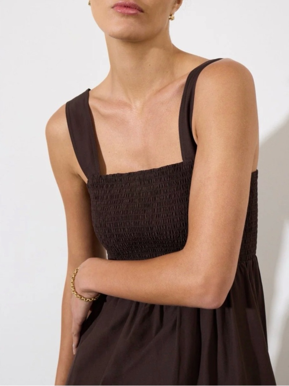 Summertime Resort Ready Smocked Brown Feminine 3Tired Silhouette Maxi DressSmall - Picture 6 of 15